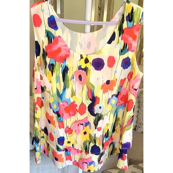 Womens Flowy Layered Floral Tank Top Silky Size 2XL - Picture 1 of 5